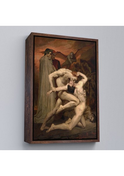 Kahverengi Çerçeveli Dante ve Virgil Cehennemde William Adolphe Bouguereau Klasik Kanvas Tablo
