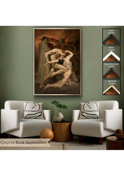 Kahverengi Çerçeveli Dante ve Virgil Cehennemde William Adolphe Bouguereau Klasik Kanvas Tablo