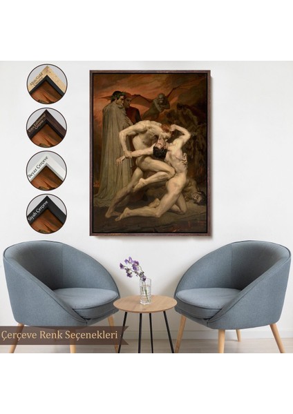Kahverengi Çerçeveli Dante ve Virgil Cehennemde William Adolphe Bouguereau Klasik Kanvas Tablo