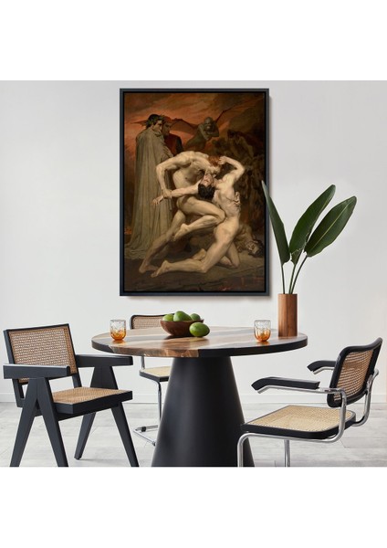 Kahverengi Çerçeveli Dante ve Virgil Cehennemde William Adolphe Bouguereau Klasik Kanvas Tablo