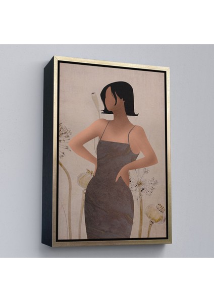 Altın Çerçeveli Renkli Soyut Kadın Tablosu
