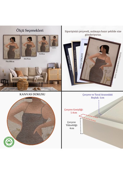 Altın Çerçeveli Renkli Soyut Kadın Tablosu indirimleri