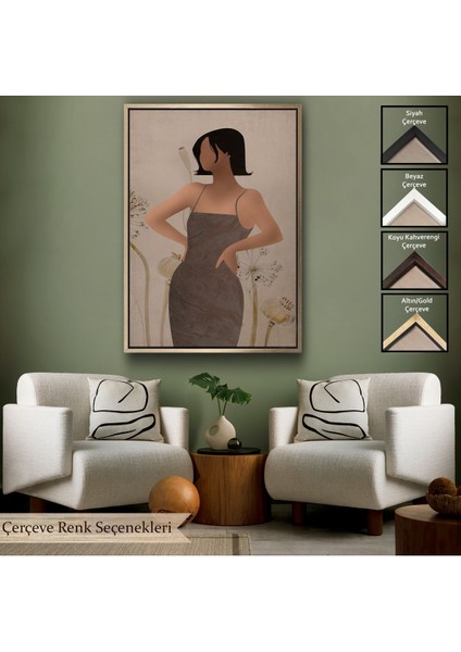 Altın Çerçeveli Renkli Soyut Kadın Tablosu