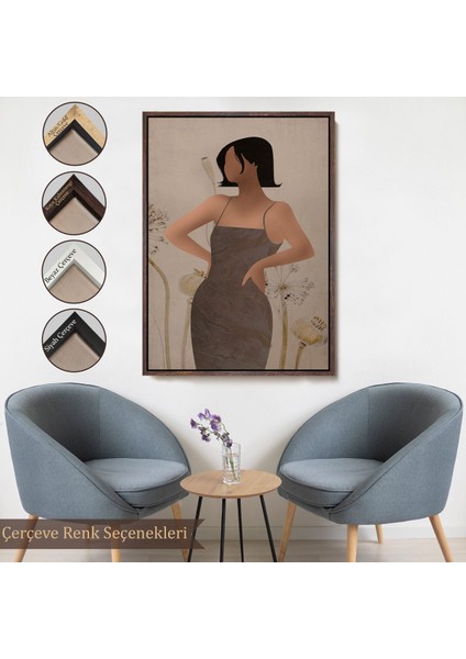 Altın Çerçeveli Renkli Soyut Kadın Tablosu