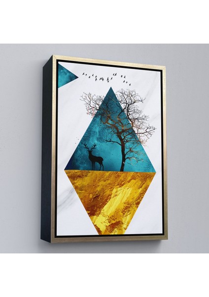 Kahverengi Çerçeveli Modern Tasarım Altın Geyikler Tablosu fiyatları