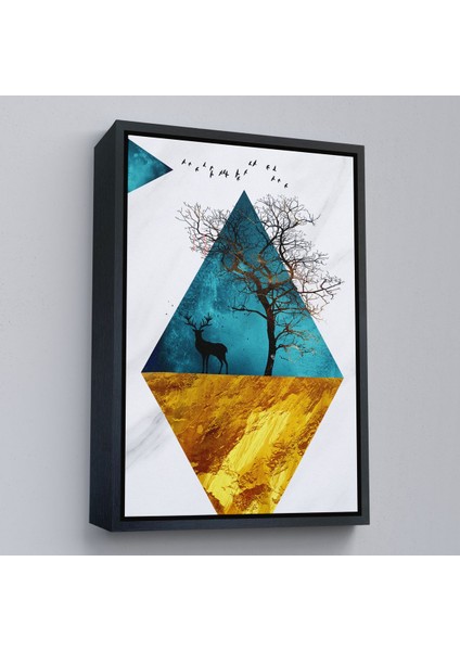 Kahverengi Çerçeveli Modern Tasarım Altın Geyikler Tablosu modelleri