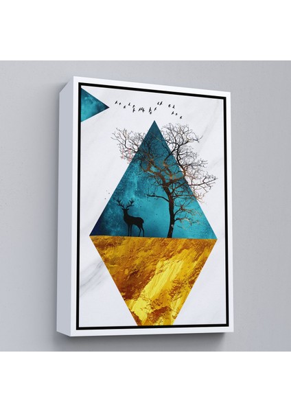 Kahverengi Çerçeveli Modern Tasarım Altın Geyikler Tablosu fırsatları