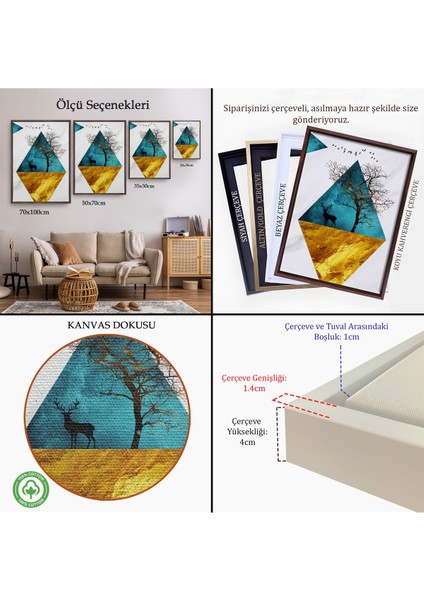 Kahverengi Çerçeveli Modern Tasarım Altın Geyikler Tablosu indirimleri