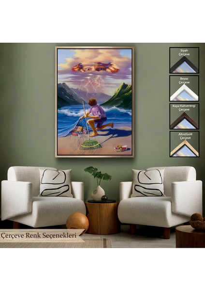 Altın Çerçeveli Çevre Temizliği Temalı Duvar Tablosu