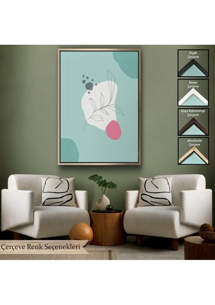 Kahverengi Çerçeveli Renkli Soyut Geometrik Şekiller Tablosu