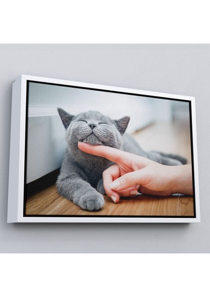 Altın Çerçeveli Sevimli Kedi Dekoratif Kanvas Tablo modelleri