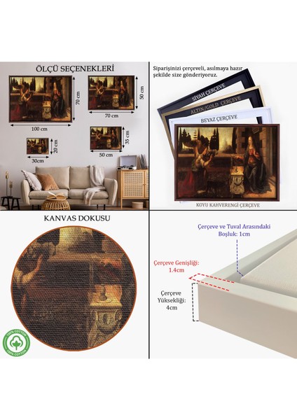 Altın Çerçeveli Leonardo Da Vinci - Duyuru Tablo - Annunciation indirimleri