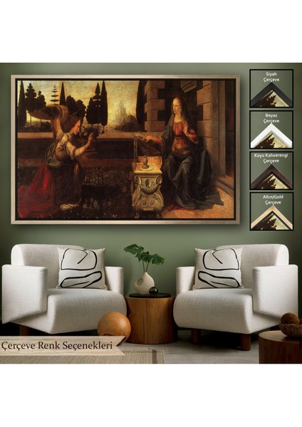Altın Çerçeveli Leonardo Da Vinci - Duyuru Tablo - Annunciation