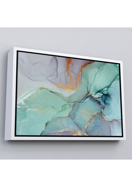 Altın Çerçeveli Mürekkep ve Alkol Elementleri ile Mermer Deseni Verilmiş Kanvas Tablo modelleri