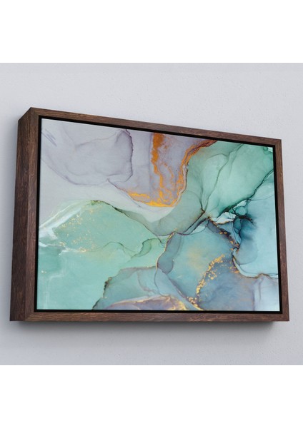 Altın Çerçeveli Mürekkep ve Alkol Elementleri ile Mermer Deseni Verilmiş Kanvas Tablo fırsatları