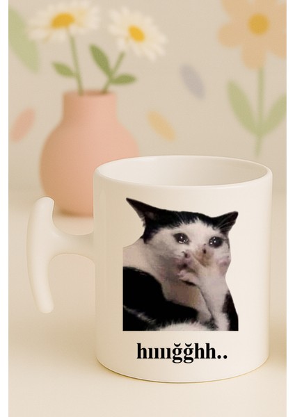 Hııığğhh Ağlayan Kedili Komik Kupa Bardak, Hammer Kulplu, Hediyelik