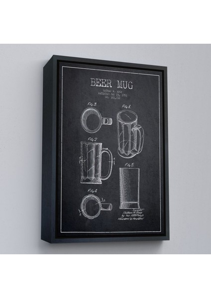 Altın Çerçeveli 1951 Tarihli Bira Bardağı Patent Çizimi Dekoratif Kanvas Duvar Tablosu fiyatları