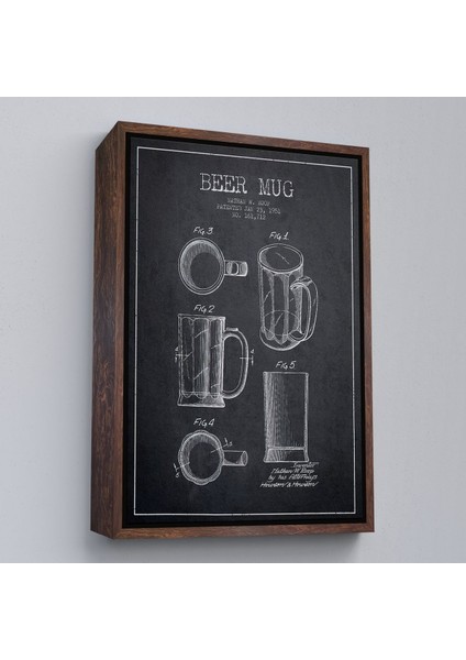 Altın Çerçeveli 1951 Tarihli Bira Bardağı Patent Çizimi Dekoratif Kanvas Duvar Tablosu fırsatları