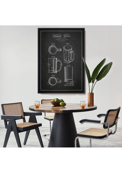 Altın Çerçeveli 1951 Tarihli Bira Bardağı Patent Çizimi Dekoratif Kanvas Duvar Tablosu