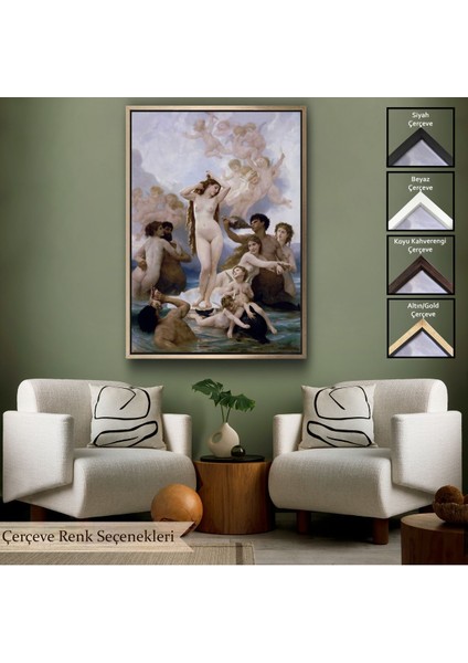 Altın Çerçeveli Venüsün Duğuşu Tablosu - Birth Of Venus William-Adolphe Bouguereau