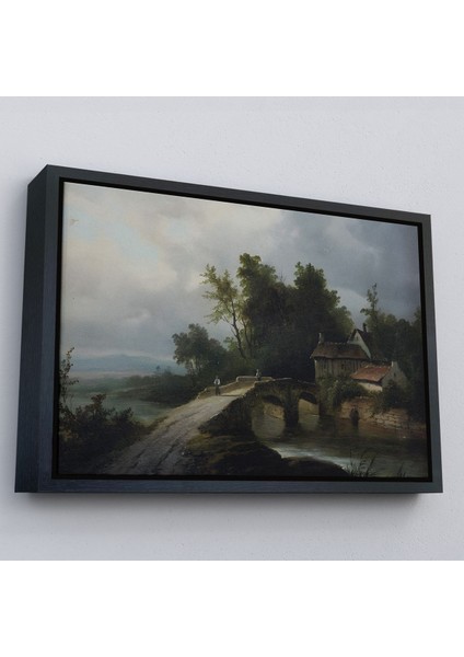 Altın Çerçeveli 19. Yüzyılın Başları Köprülü Fransız Köy Okulu Manzara Tablosu fiyatları
