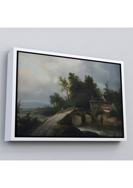 Altın Çerçeveli 19. Yüzyılın Başları Köprülü Fransız Köy Okulu Manzara Tablosu modelleri