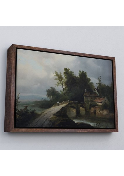 Altın Çerçeveli 19. Yüzyılın Başları Köprülü Fransız Köy Okulu Manzara Tablosu fırsatları