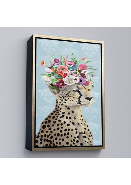 Kahverengi Çerçeveli Çiçek Taçlı Kraliçe Çita Kanvas Tablo fiyatları