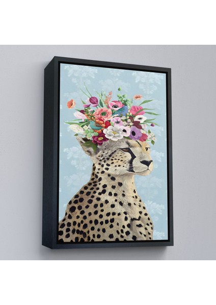 Kahverengi Çerçeveli Çiçek Taçlı Kraliçe Çita Kanvas Tablo modelleri