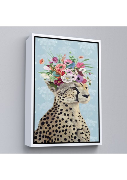 Kahverengi Çerçeveli Çiçek Taçlı Kraliçe Çita Kanvas Tablo fırsatları