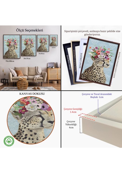 Kahverengi Çerçeveli Çiçek Taçlı Kraliçe Çita Kanvas Tablo indirimleri