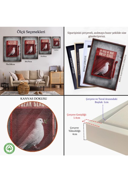 Siyah Çerçeveli Savaş Durumunda Camı Kır Güvercin Kanvas Tablo indirimleri