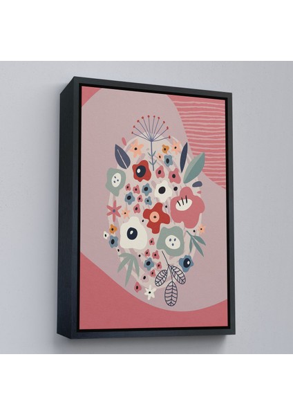 Siyah Çerçeveli Soyut Renkli Çiçekler Tablosu