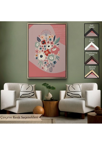 Siyah Çerçeveli Soyut Renkli Çiçekler Tablosu