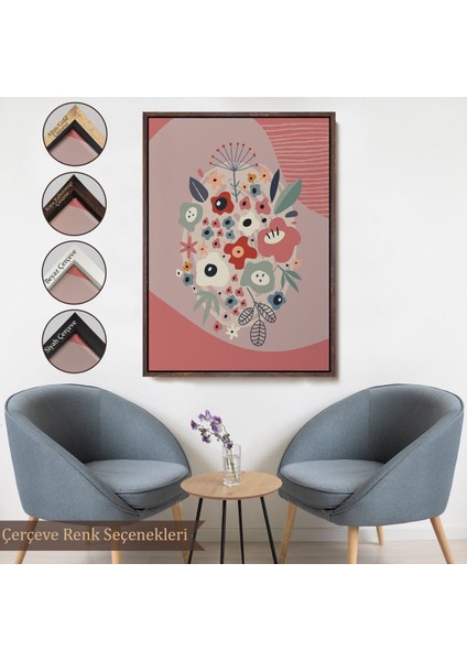 Siyah Çerçeveli Soyut Renkli Çiçekler Tablosu