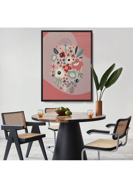 Siyah Çerçeveli Soyut Renkli Çiçekler Tablosu