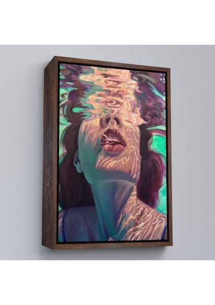 Siyah Çerçeveli Su Altında Kadın Kanvas Tablo, Sualtı Yağlıboya Tablo Efektli Tablo modelleri