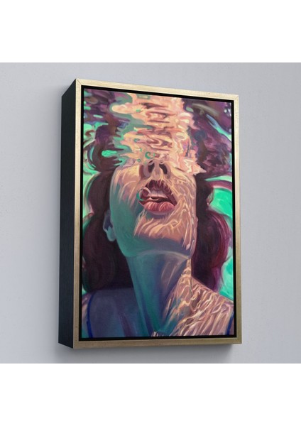 Siyah Çerçeveli Su Altında Kadın Kanvas Tablo, Sualtı Yağlıboya Tablo Efektli Tablo fırsatları