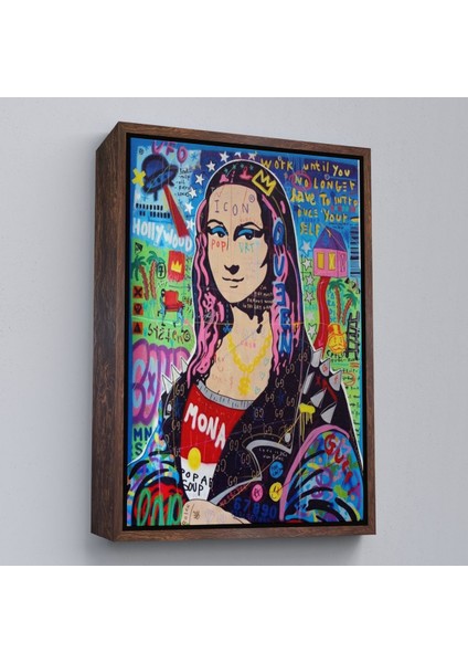 Beyaz Çerçeveli Banksy Renkli Mona Lisa Kanvas Tablo, Pop Art, Sokak Sanatı, Kanvas Tablo fiyatları