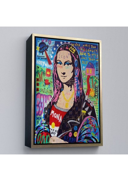Beyaz Çerçeveli Banksy Renkli Mona Lisa Kanvas Tablo, Pop Art, Sokak Sanatı, Kanvas Tablo modelleri