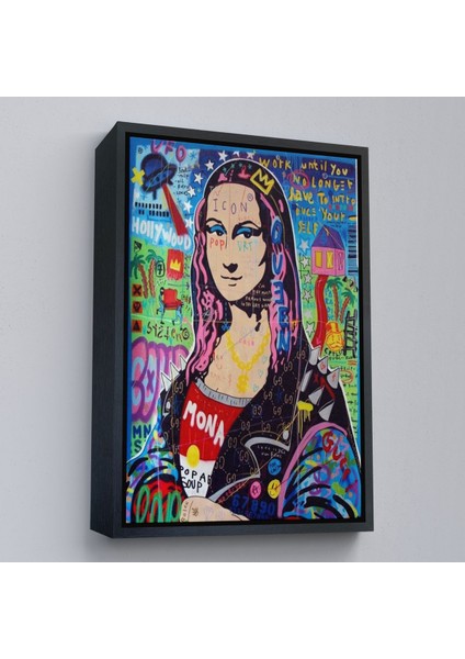 Beyaz Çerçeveli Banksy Renkli Mona Lisa Kanvas Tablo, Pop Art, Sokak Sanatı, Kanvas Tablo fırsatları