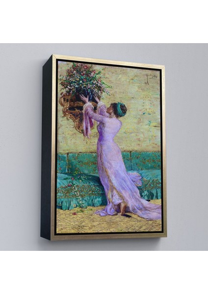 Kahverengi Çerçeveli Vazo Yerleştiren Kız Osman Hamdi Bey Kanvas Tablo fiyatları