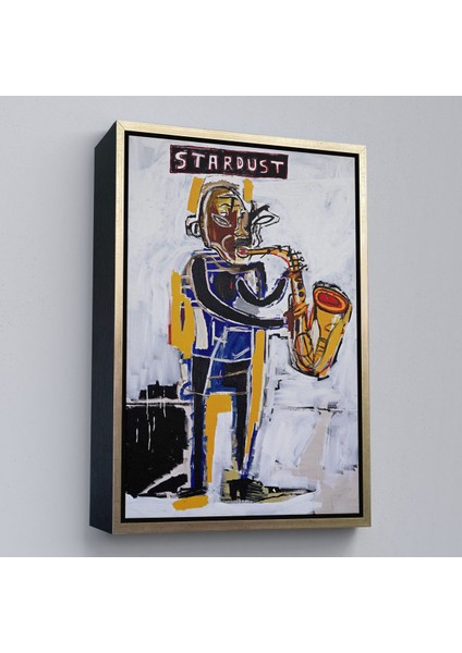 Kahverengi Çerçeveli Jean Michel Basquiat Stardust Saksafon Kanvas Tablo, Sokak Sanatı, Pop Art fiyatları