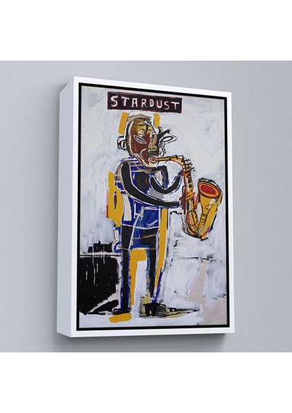 Kahverengi Çerçeveli Jean Michel Basquiat Stardust Saksafon Kanvas Tablo, Sokak Sanatı, Pop Art fırsatları