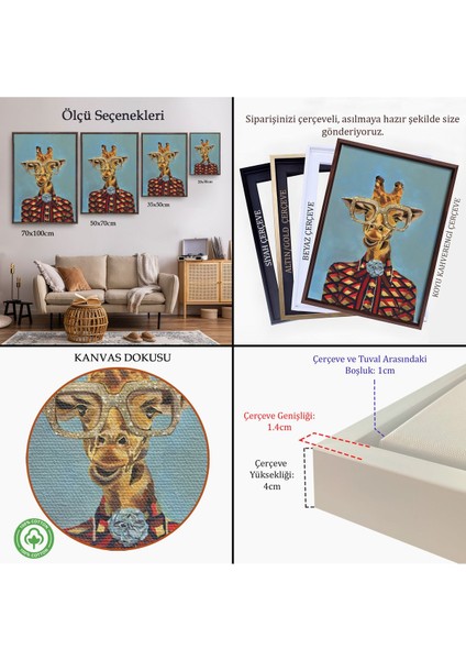 Siyah Çerçeveli Sosyetik Zürafa Dekoratif Duvar Tablosu indirimleri