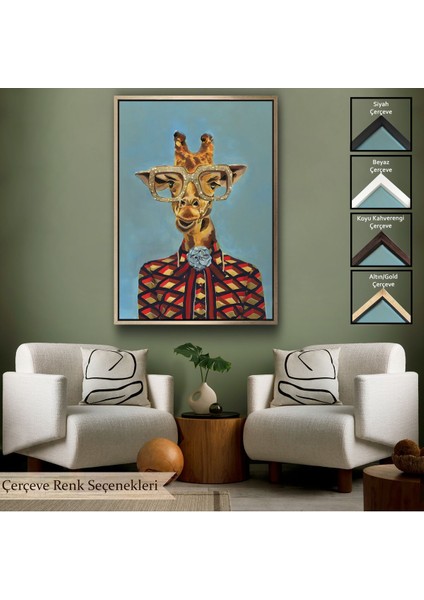 Siyah Çerçeveli Sosyetik Zürafa Dekoratif Duvar Tablosu