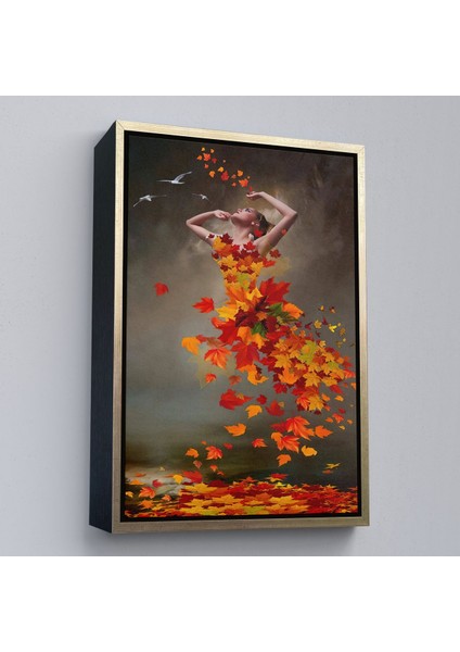 Kahverengi Çerçeveli Yaprak Elbiseli Kadın Tablosu fiyatları