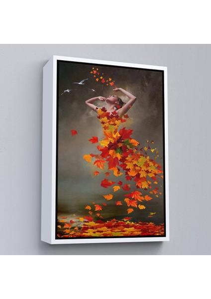Kahverengi Çerçeveli Yaprak Elbiseli Kadın Tablosu fırsatları