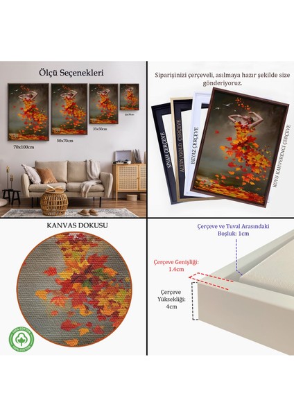 Kahverengi Çerçeveli Yaprak Elbiseli Kadın Tablosu indirimleri