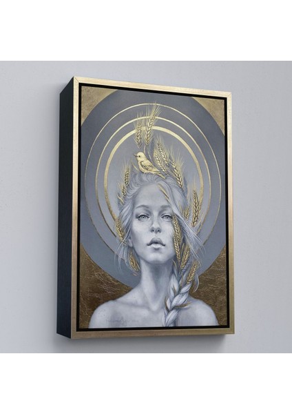 Altın Çerçeveli Altın Detayları Ile Güzel Kadın Duvar Tablosu